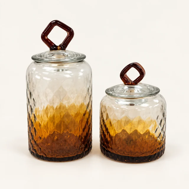 Amber Glass Jars — Set of Two