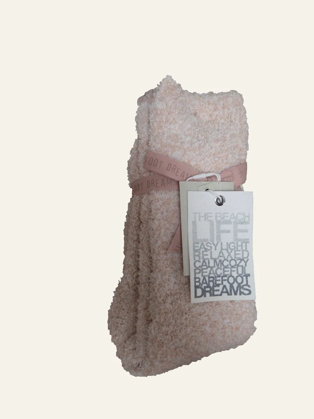CozyChic Heathered Socks — Dusty Rose & White, S–M by Barefoot Dreams, genuine folded retail unit with original ribbon and tags.