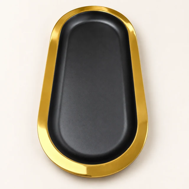 Black Oval Tray with Gold Border