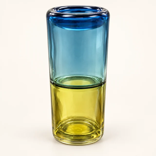 Blue and Yellow Banded Glass Vase — 8 × 12 Inch