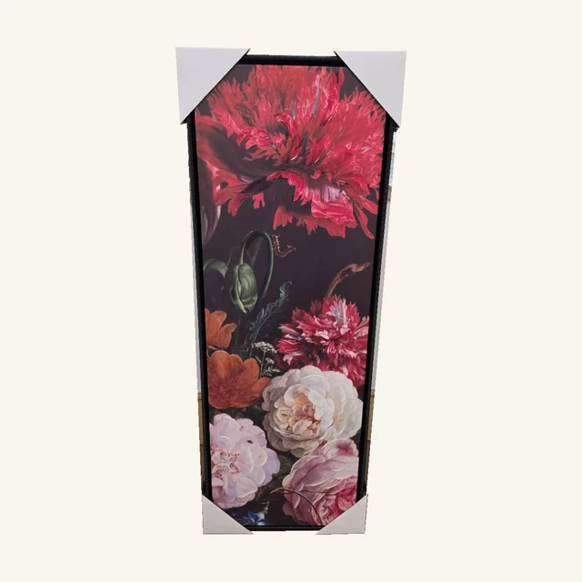 Bouquet Arrangement II. Rich red, pink and cream blooms create a dramatic floral accent in a tall, narrow format.
