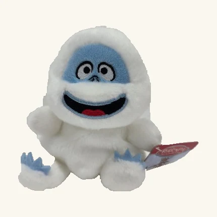 White Bumble Palm Pal plush with a pale blue face and feet, smiling mouth and original attached retail tag