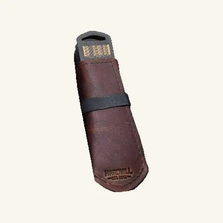 One brown Hardmill leather pan handle cover with original retail card and narrow band