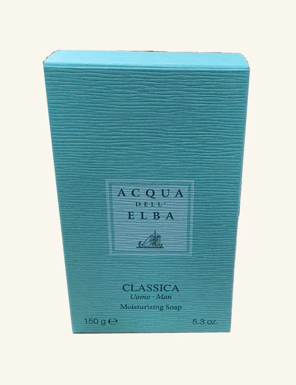 Complete actual Acqua dell’Elba Classica Uomo moisturizing soap retail package, 150 g