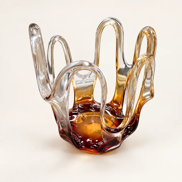 Clear & Amber Glass Crown Vase