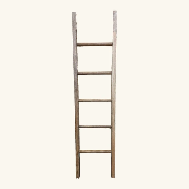 One Natural-finish wooden decorative ladder with five round rungs and complete rails and feet; representative of the Natural/Walnut assortment.