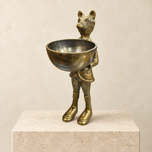 Antique-gold Eloise animal dish stand with upright ears and a round bowl
