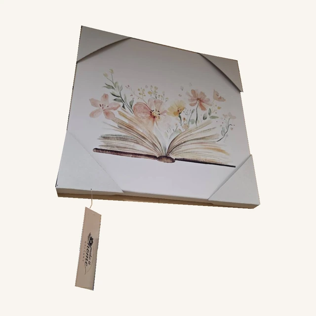 Flourishing Words artwork with its actual protective corner pieces and gallery tag