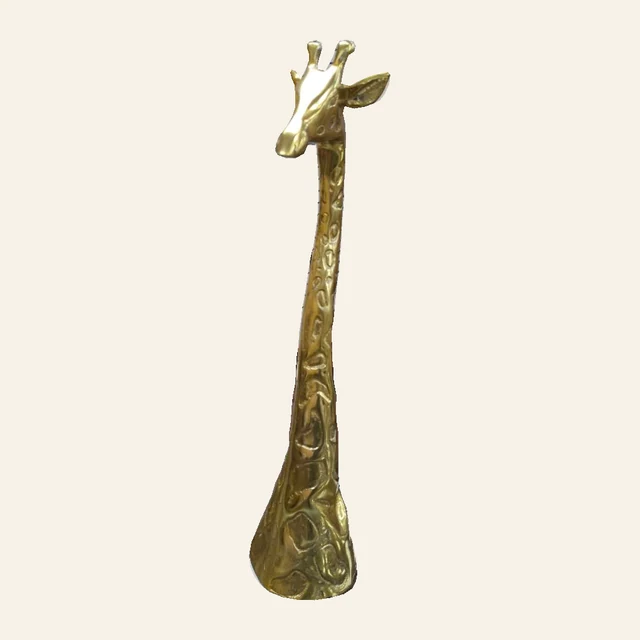 One 24-inch gold-tone giraffe head-and-neck sculpture with its complete ears, horns, recessed spot pattern and flared base
