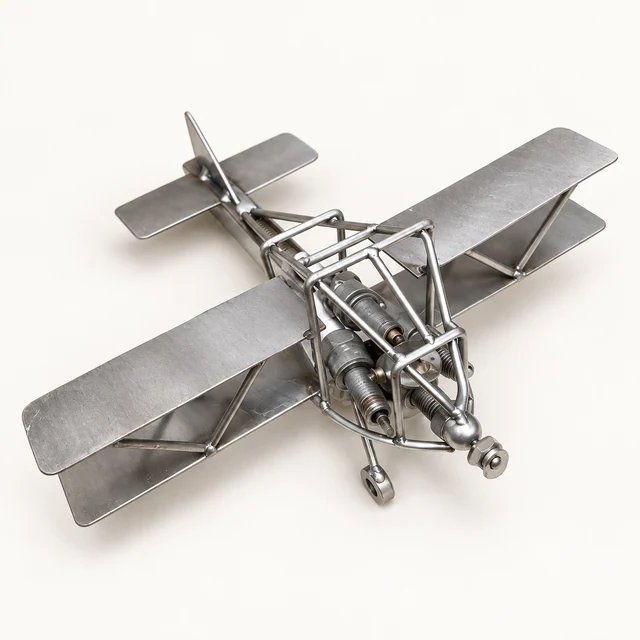 Industrial Metal Biplane Sculpture