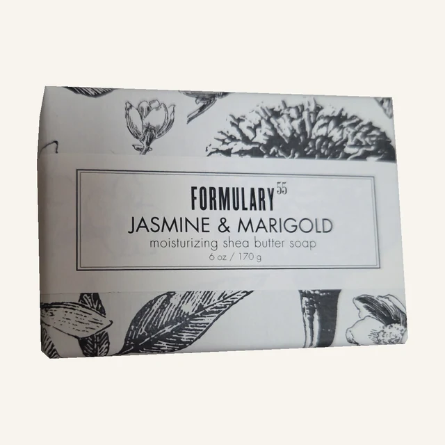 Jasmine & Marigold Shea Butter Soap — Formulary 55 in its original retail packaging