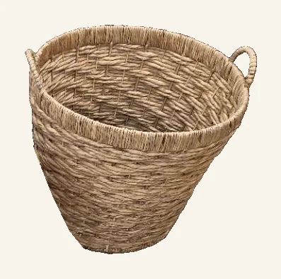 The actual complete large Jacinthe woven bushel basket with both real loop handles, full rim and body, separated from the other baskets in its genuine original photo.