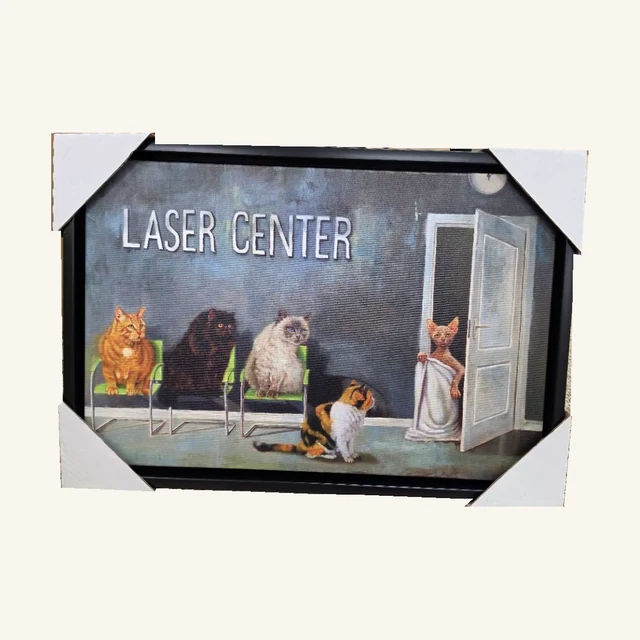 Laser Hair Removal. A line of furry visitors waits outside a Laser Center in this tongue-in-cheek animal scene.