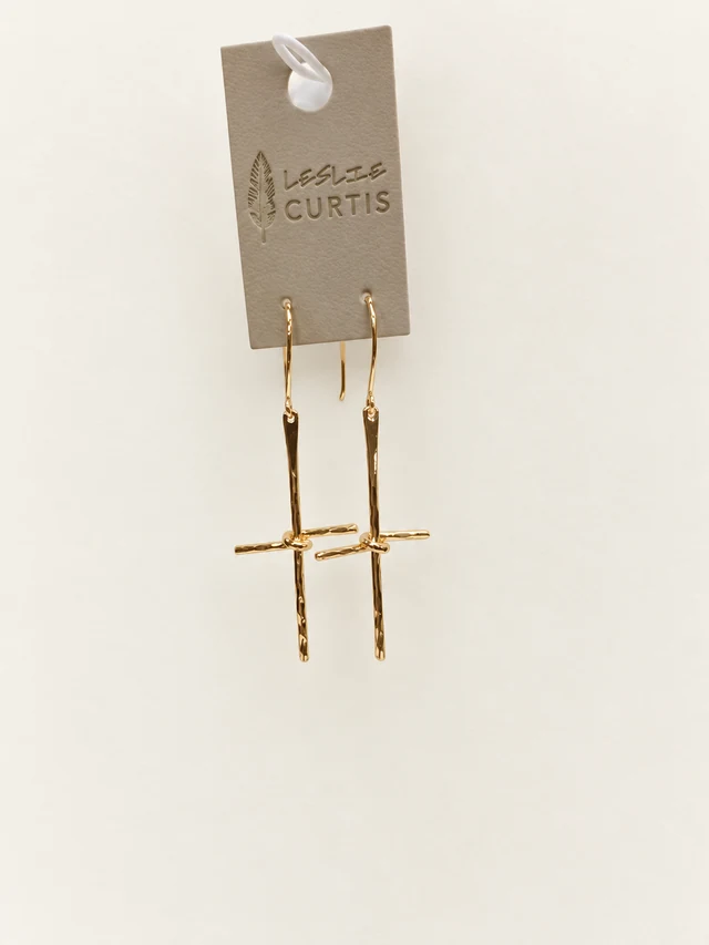 Leah Twisted Cross Earrings — Gold Tone