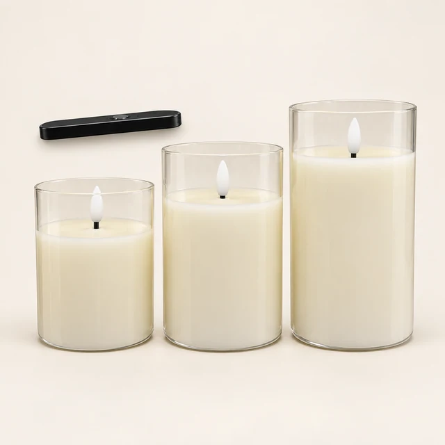 LED Glass Candles — Set of Three with Remote
