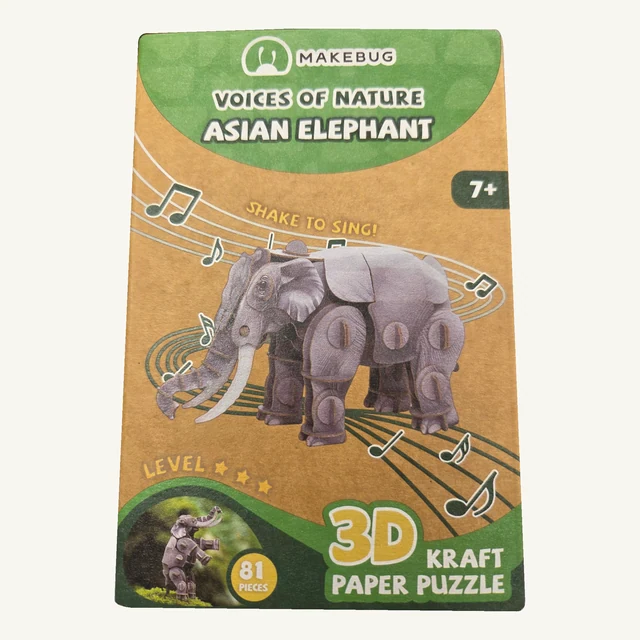 Retail box of the Makebug Asian Elephant 3D puzzle kit