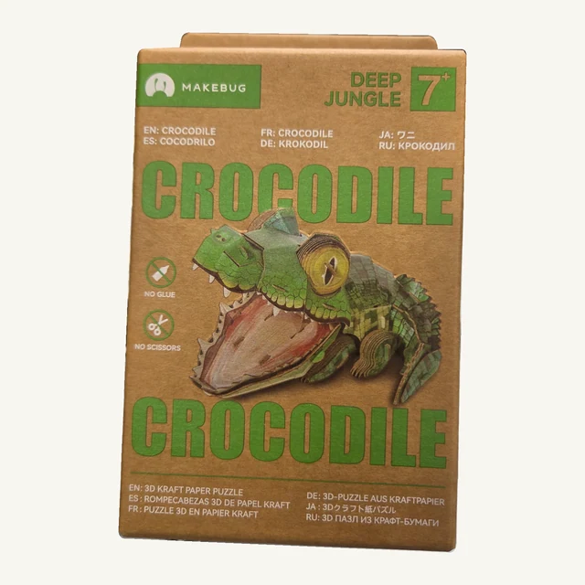 Retail box of the Makebug Deep Jungle Crocodile 3D puzzle kit