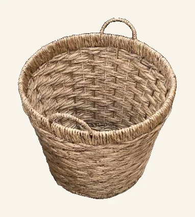 The actual complete medium Jacinthe woven bushel basket with both real loop handles, full rim and body, separated from the other baskets in its genuine original photo.