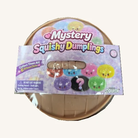 One sealed Mystery Squishy Dumplings retail pack with its original wrapper and round container
