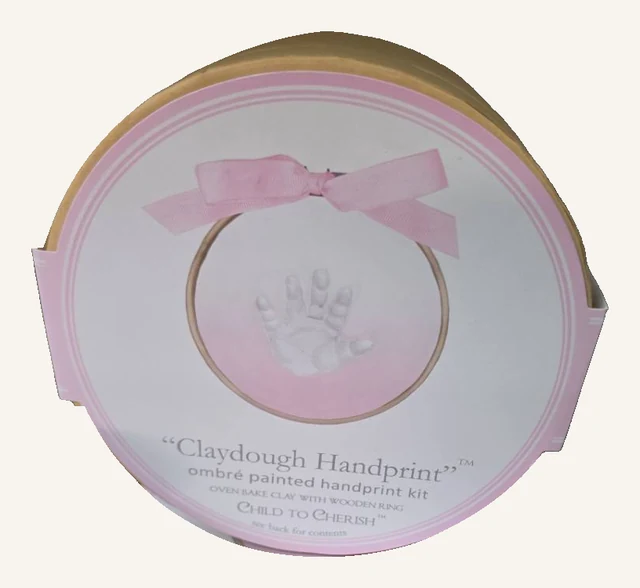 The actual pink Ombré Claydough Handprint Kit retail package with its original printed design and side tabs.