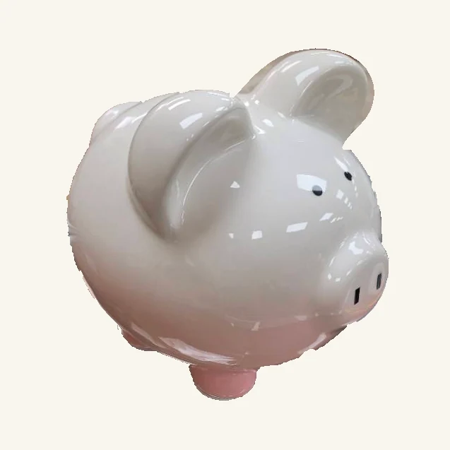 Glossy white large piggy bank with a pale-pink ombre lower body