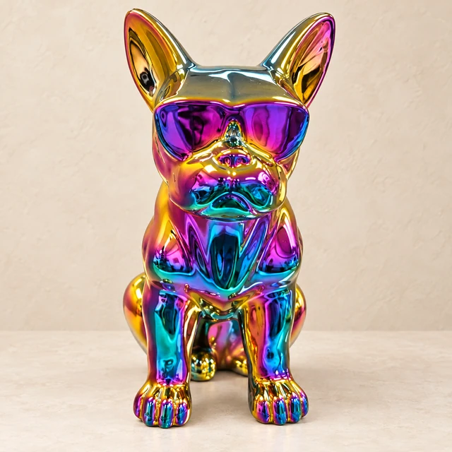 Rainbow Chrome Dog Sculpture