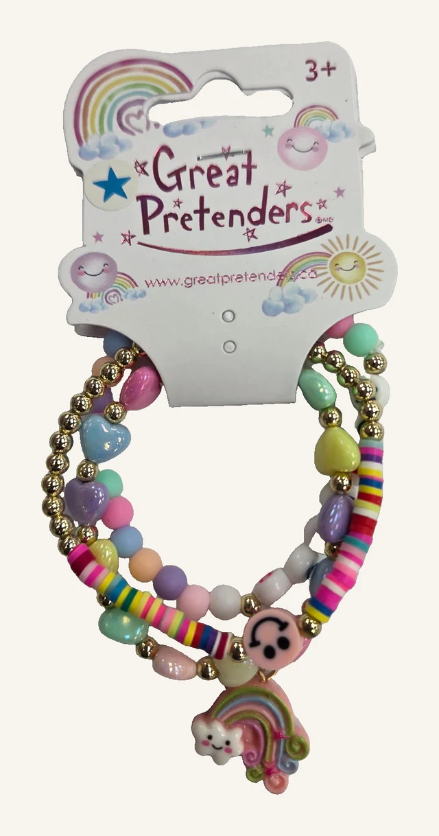 Actual Rainbow Smiles three-bracelet card with colorful beads, smile detail and rainbow charm
