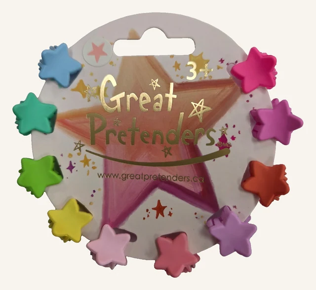 One complete Rainbow Star card with ten actual colorful star-shaped mini hair clips.