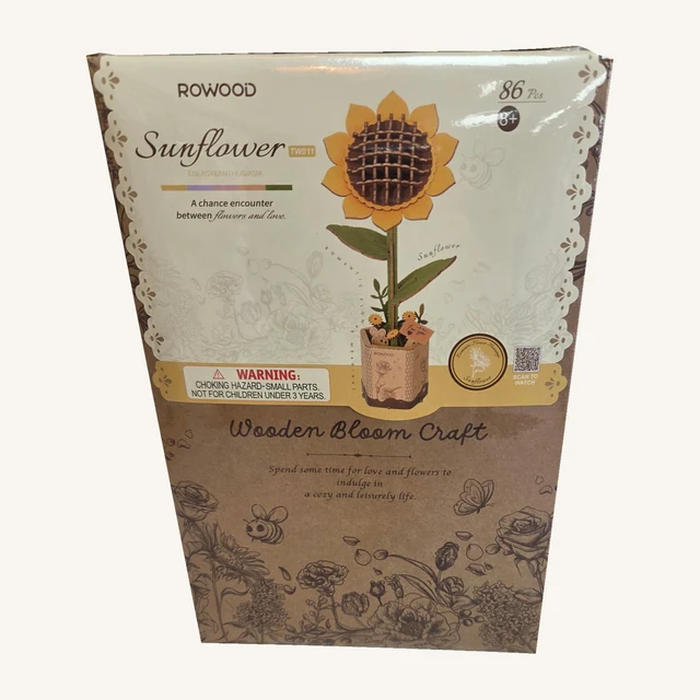 Complete retail box of the Sunflower Wooden Bloom Craft Kit, with its original printed artwork and model details.