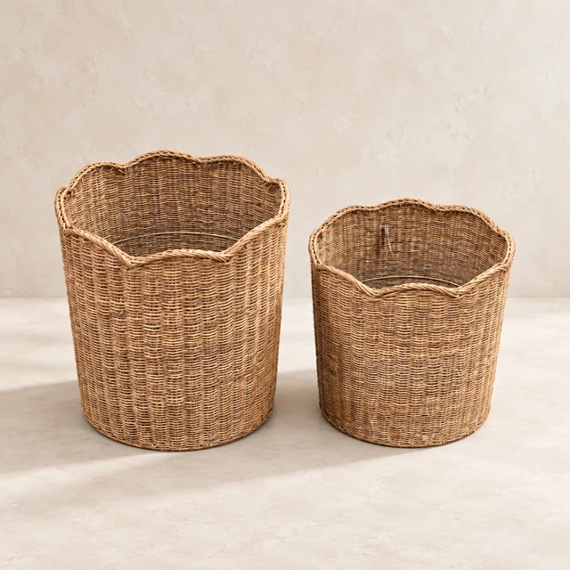 Scalloped Rattan Baskets — Set of Two