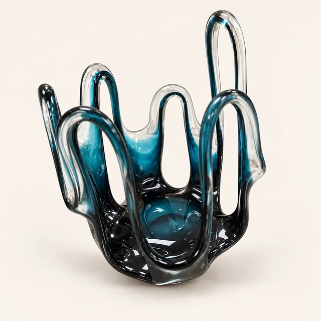 Sculptural Teal Loop Glass Vase — 7 × 10 Inch