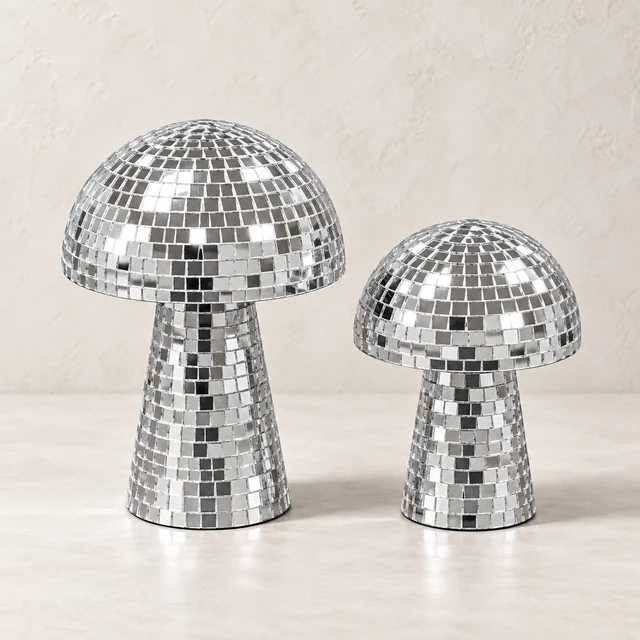 Silver Mosaic Mushrooms — Set of Two
