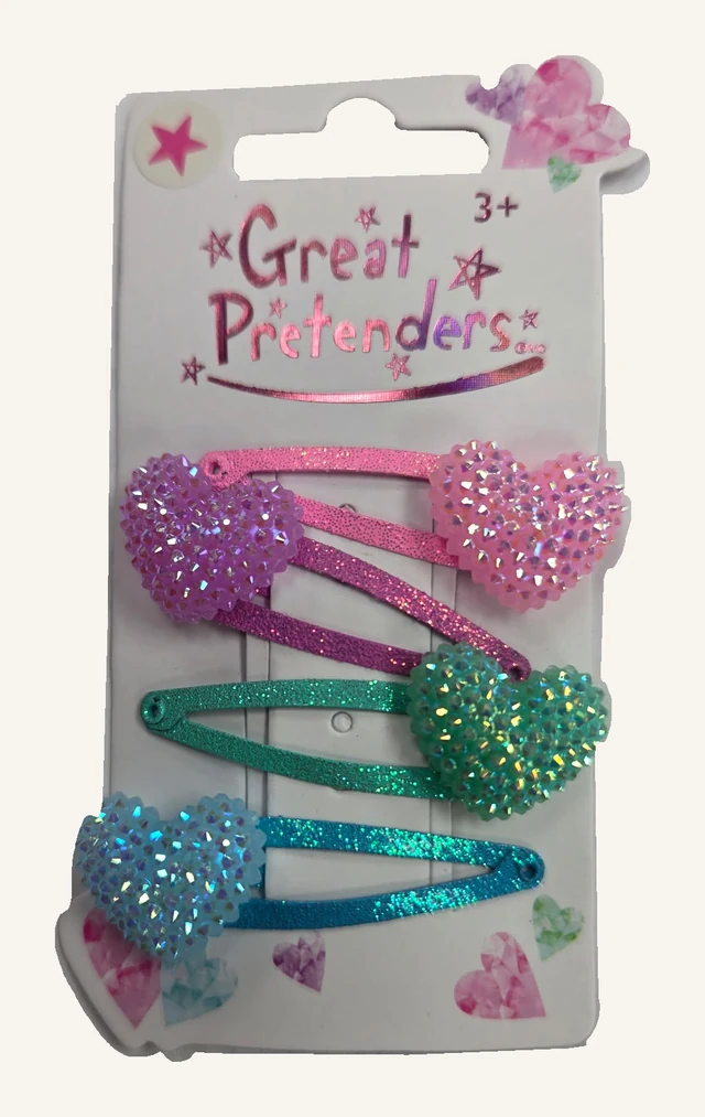 Actual four-clip Sparkle Heart card with pink, purple, green and blue heart decorations