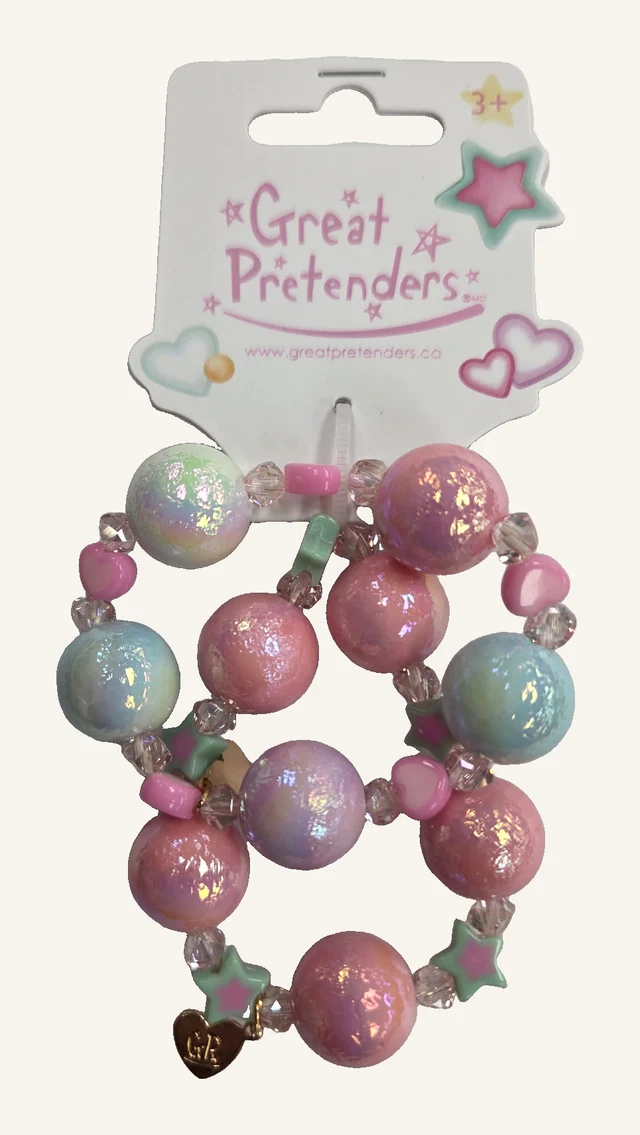 Actual Stars and Hearts Bobble bracelet card with pastel round beads, stars, hearts and clear faceted accents