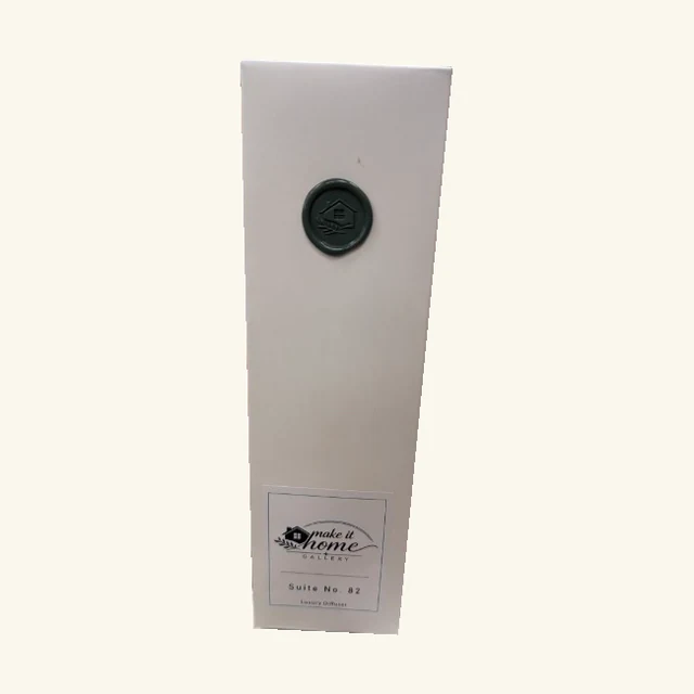 Original white Suite No. 82 diffuser retail box with green gallery seal and labeled front