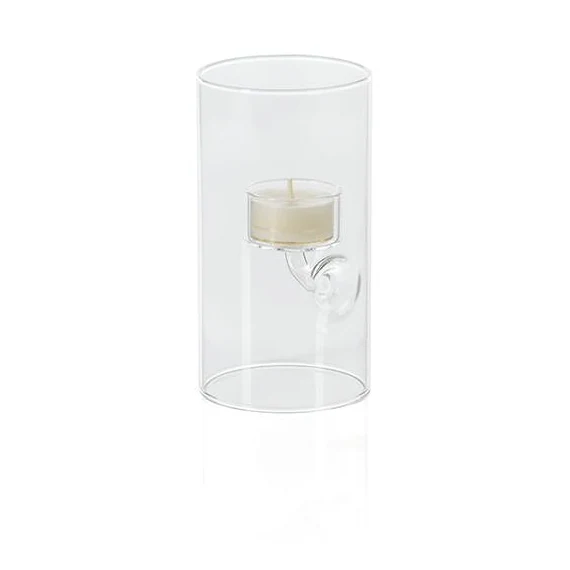 Medium narrow clear-glass hurricane with one suspended tealight cup