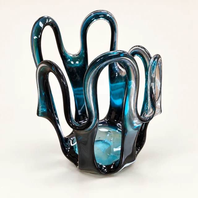 Teal & Smoke Glass Crown Vase