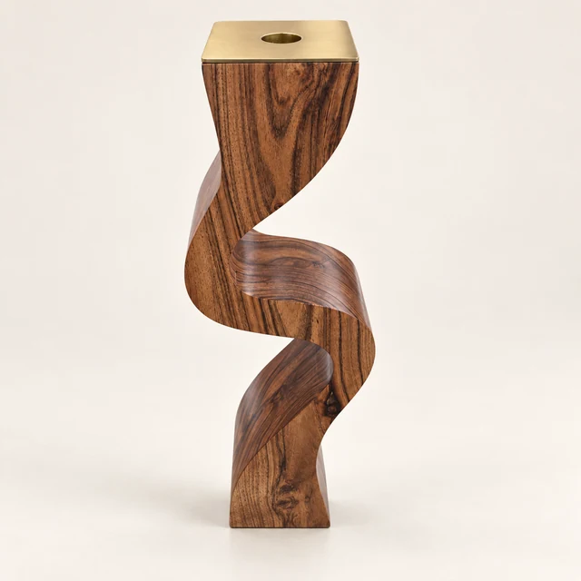 WaveCrest Large Acacia Taper Holder