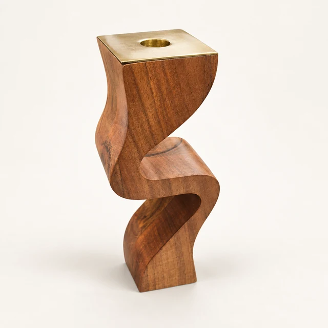 WaveCrest Small Acacia Taper Holder