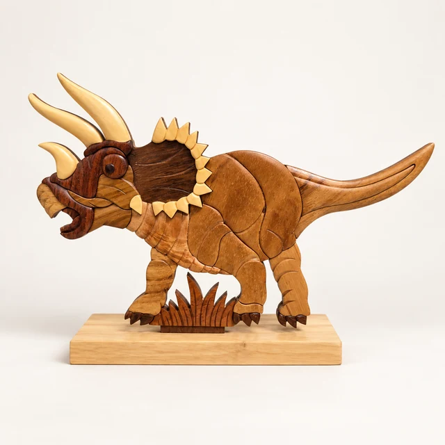 Wooden Triceratops Table Décor